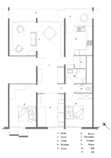 Contemporain, Appartement, Chic, Projet complet, Création de meubles, 3D d'ambiance, Plan