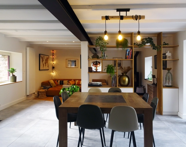 Rustique, Bohème, Chic, Nature, Salle à manger, Projet complet, Création de meubles, 3D d'ambiance, Plan