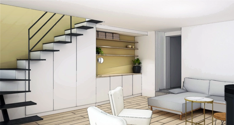 Scandinave, Chic, Dressing, Création de meubles, 3D d'ambiance, Plan