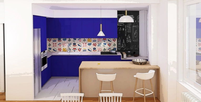 Bohème, Vintage, Cuisine, Chic, Projet complet, Création de meubles, 3D d'ambiance, Plan