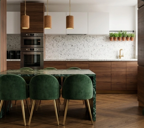 Contemporary, Kitchen, Chic, Nature, 3D ambiance, Plan