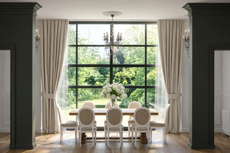 Contemporary, Vintage, Chic, Nature, Dining room, Shopping list, 3D ambiance, Plan