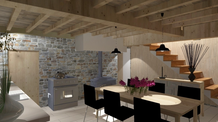Rustic, Dining room, Consultation Visit, 3D ambiance, Plan