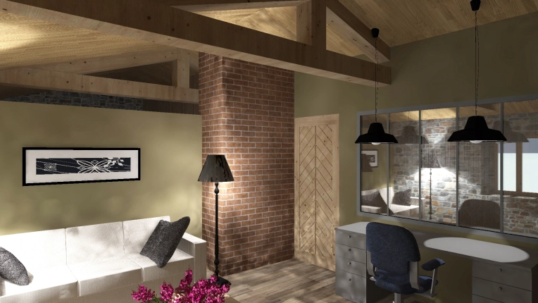 Rustic, Office, Consultation Visit, 3D ambiance, Plan