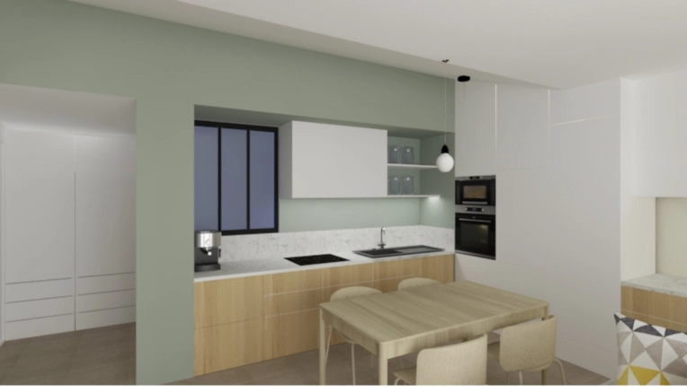 Kitchen, Feng Shui, Full Project, Remote Coaching, 3D ambiance, Plan