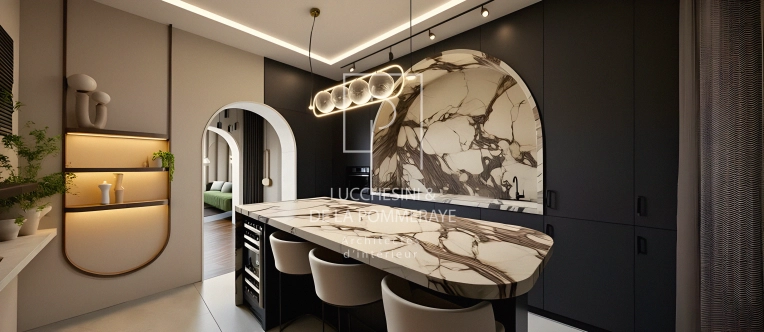 Minimalist, Contemporary, Kitchen, Chic, Full Project, Home Staging, Creation of exclusive furniture, 3D ambiance, Plan
