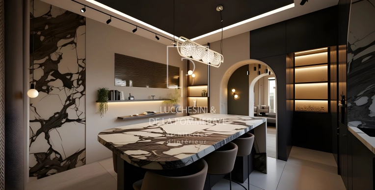 Contemporary, Kitchen, Chic, Full Project, 3D ambiance, Plan