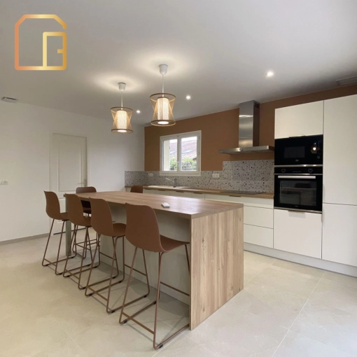 Contemporary, Kitchen, Full Project, Shopping list, 3D ambiance, Plan