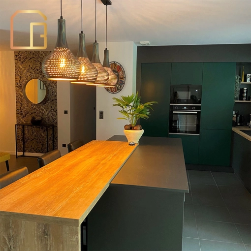 Industrial, Contemporary, Kitchen, Chic, Shopping list, 3D ambiance, Plan