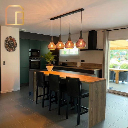 Industrial, Contemporary, Kitchen, Chic, Shopping list, 3D ambiance, Plan