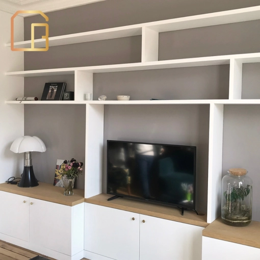 Contemporary, Chic, Living room, Full Project, Creation of exclusive furniture, Shopping list, 3D ambiance, Plan