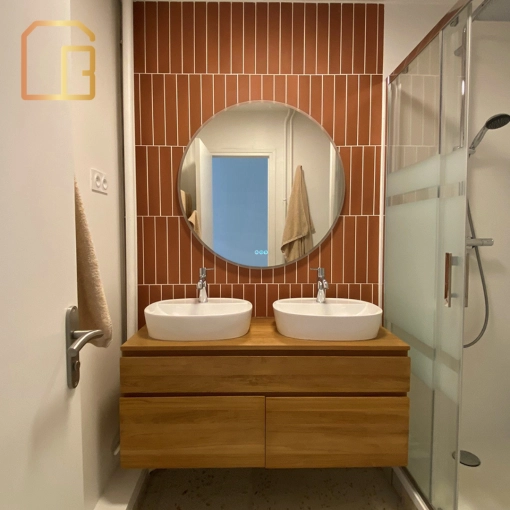 Contemporary, Bathroom, Chic, Full Project, Shopping list, 3D ambiance, Plan