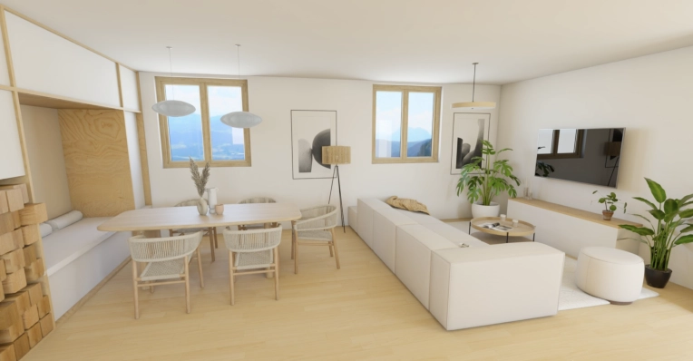 Scandinave, Salle à manger, 3D d'ambiance