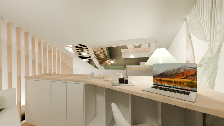Minimalist, Scandinavian, Office, Consultation Visit, Full Project, 3D ambiance, Plan, Renovation