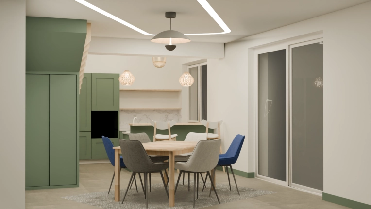 Contemporary, Scandinavian, Vintage, Dining room, Consultation Visit, Full Project, 3D ambiance