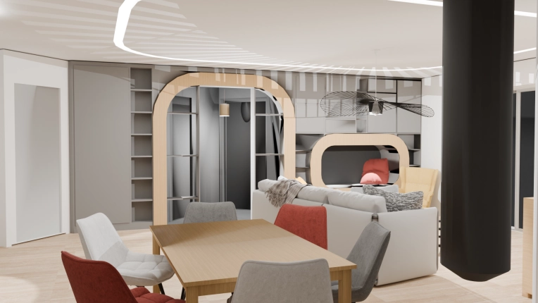 Industrial, Minimalist, Contemporary, Scandinavian, Living room, Consultation Visit, Full Project, Shopping list, 3D ambiance, Plan
