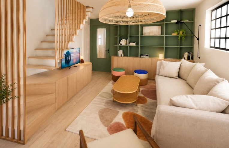Minimalist, Japanese, Scandinavian, Vintage, Nature, Living room, Consultation Visit, Full Project, Creation of exclusive furniture, Shopping list, 3D ambiance, Plan, Renovation