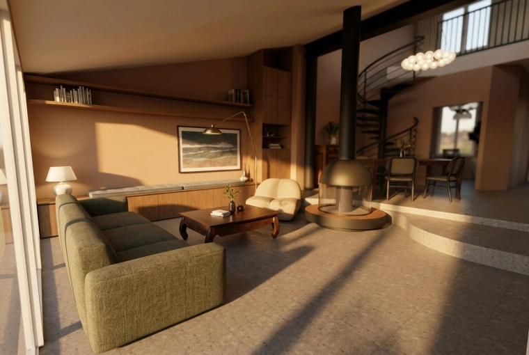 Industrial, Japanese, Living room, Wabi-sabi, Consultation Visit, Full Project, Shopping list, 3D ambiance, Plan, Renovation