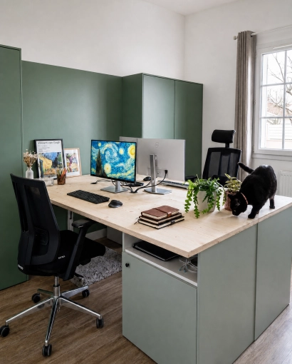 Minimalist, Office, Home Staging, Creation of exclusive furniture, Shopping list, 3D ambiance, Plan