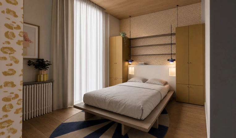 Room, Maximalist, Full Project, Creation of exclusive furniture, Shopping list, 3D ambiance, Plan, Renovation