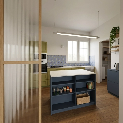 Contemporary, Kitchen, Nature, Maximalist, Consultation Visit, Full Project, 3D ambiance, Plan, Renovation
