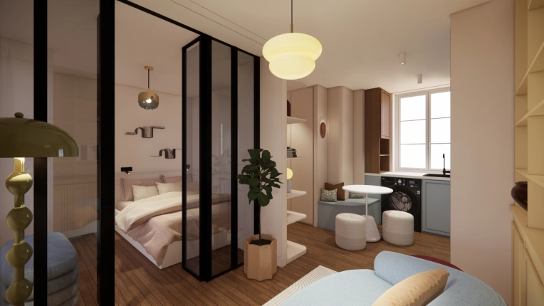 Minimalist, Contemporary, Tiny house, Full Project, Creation of exclusive furniture, Shopping list, 3D ambiance, Plan, Renovation