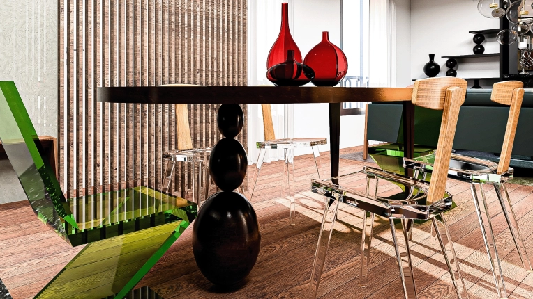 Contemporary, Chic, Dining room, 3D ambiance