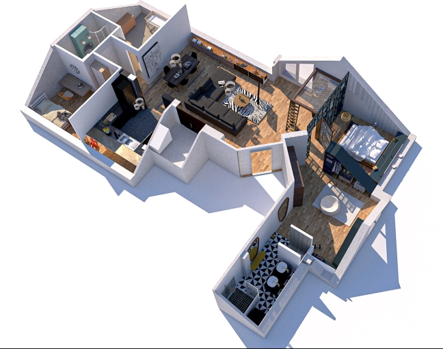Contemporary, Flats / Apartments, 3D ambiance