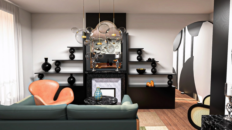 Contemporary, Chic, Living room, Full Project