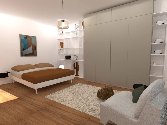Minimalist, Contemporary, Room, Creation of exclusive furniture, 3D ambiance, Plan