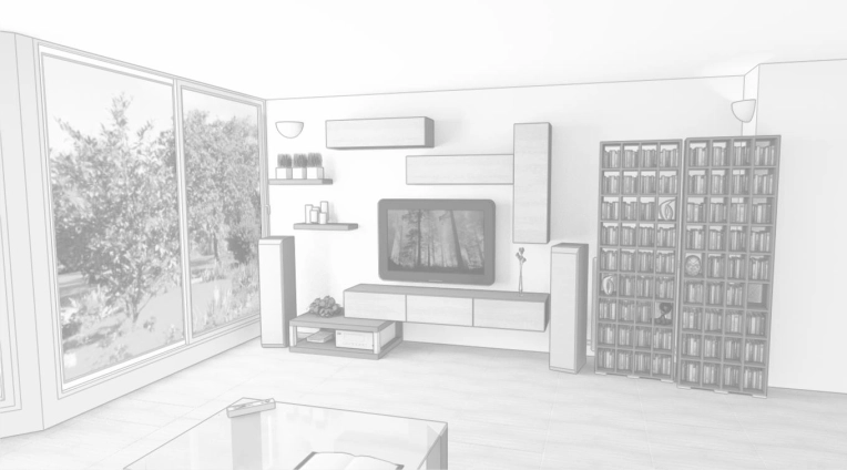 Living room, 3D ambiance, Plan