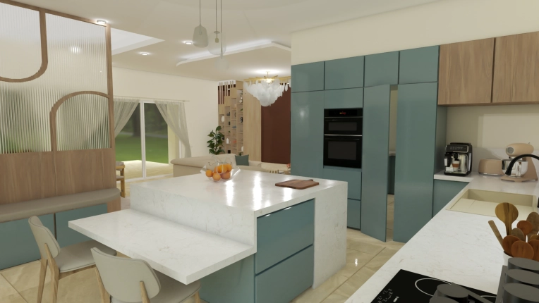 Contemporary, Kitchen, 3D ambiance