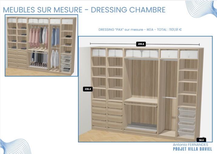 Scandinavian, Dressing, Consultation Visit, Full Project, Remote Coaching, Shopping list, 3D ambiance, Plan