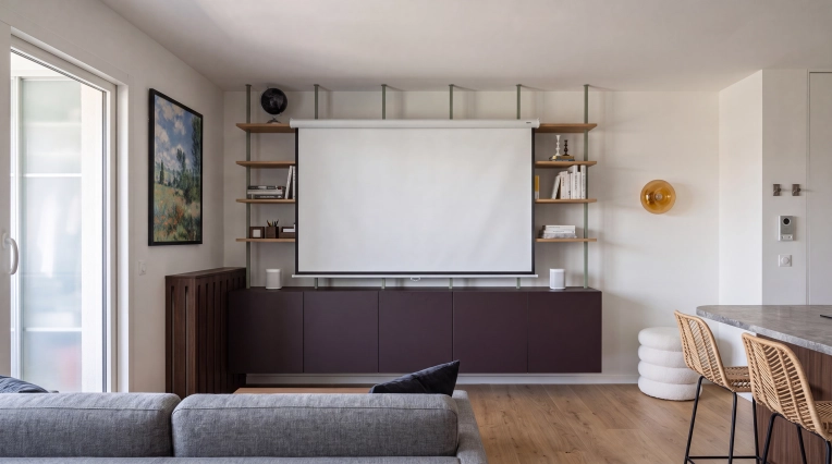 Living room, Remote Coaching, Creation of exclusive furniture, Shopping list, 3D ambiance, Plan