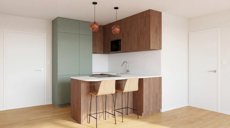 Scandinavian, Kitchen, Remote Coaching, Creation of exclusive furniture, Shopping list, 3D ambiance, Plan