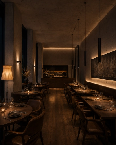 Minimalist, Contemporary, Japanese, Restaurant, Wabi-sabi, 3D ambiance, Plan