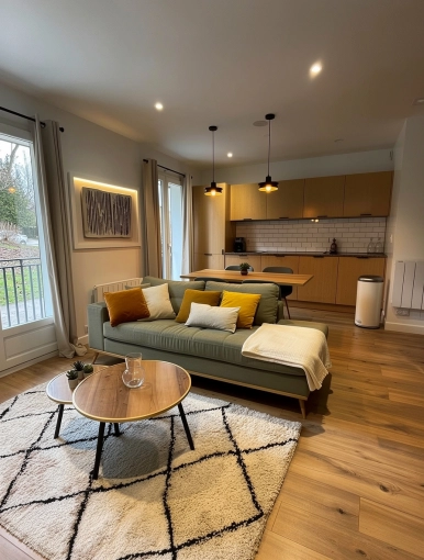 Contemporary, Scandinavian, Chic, Living room, Consultation Visit, Full Project, Coach shopping, 3D ambiance, Plan, Renovation