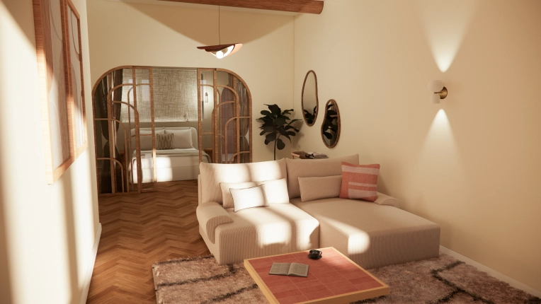 Living room, Full Project, Shopping list, 3D ambiance, Plan, Renovation