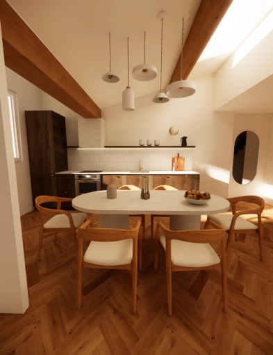 Dining room, Full Project, Shopping list, 3D ambiance, Plan, Renovation