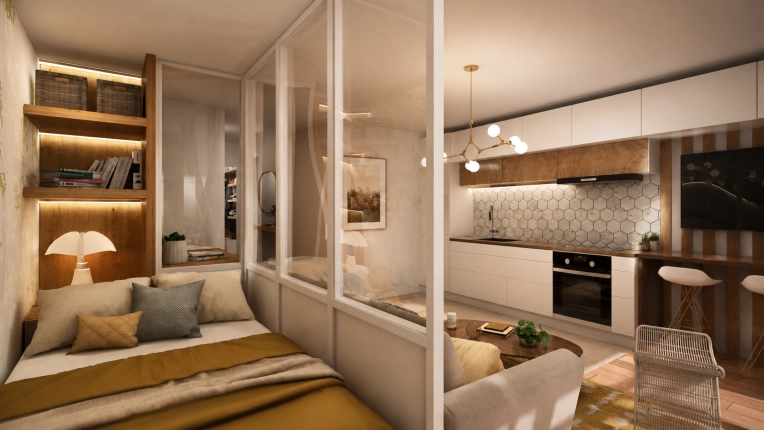 Flats / Apartments, Full Project, Creation of exclusive furniture, 3D ambiance, Plan