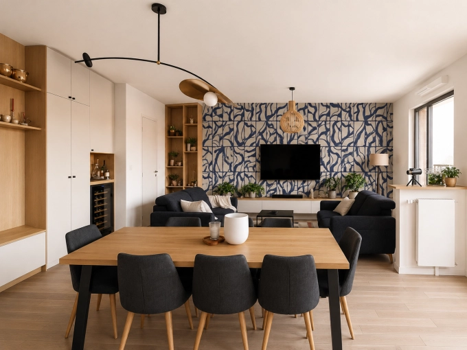 Contemporary, Flats / Apartments, Living room, Consultation Visit, Creation of exclusive furniture, 3D ambiance, Plan, Renovation