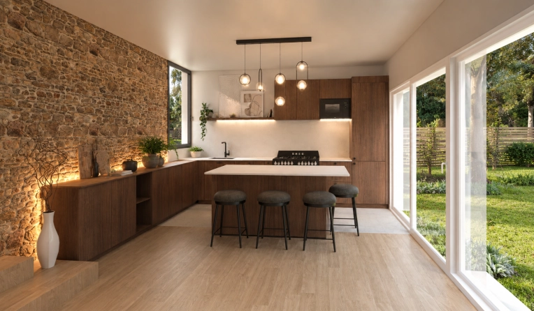 Home, Rustic, Contemporary, Kitchen, 3D ambiance, Plan
