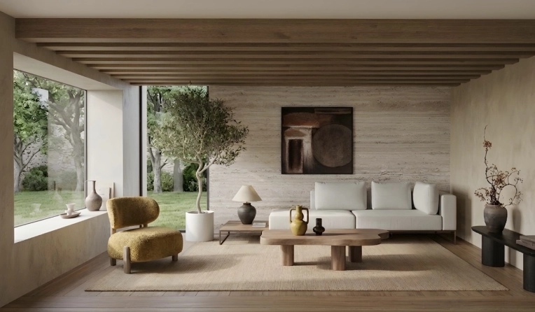 Chic, Living room, Wabi-sabi, Consultation Visit, Remote Coaching, 3D ambiance