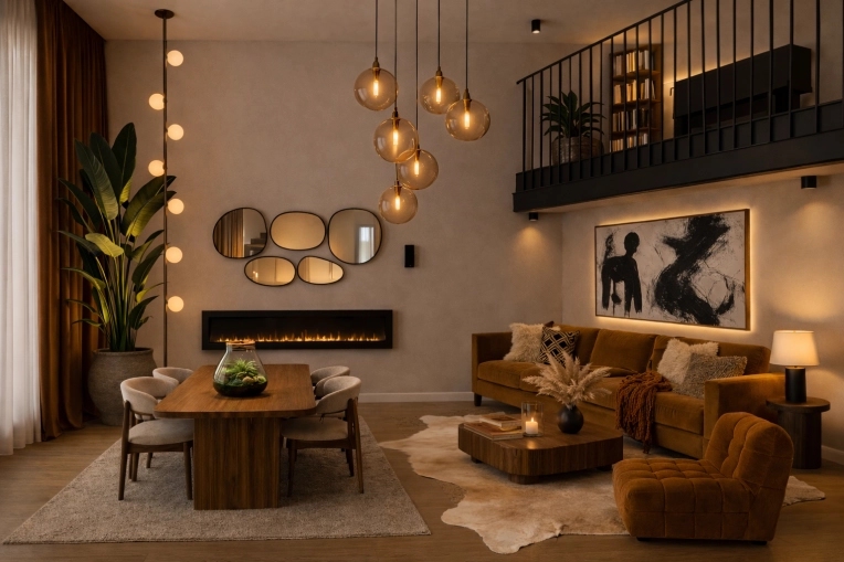 Industriel, Contemporain, Appartement, Chic, 3D d'ambiance