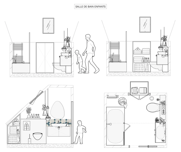 Contemporain, Salle de bain, Projet complet, Plan