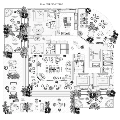 Hôtel, Contemporain, Chic, Projet complet, Plan