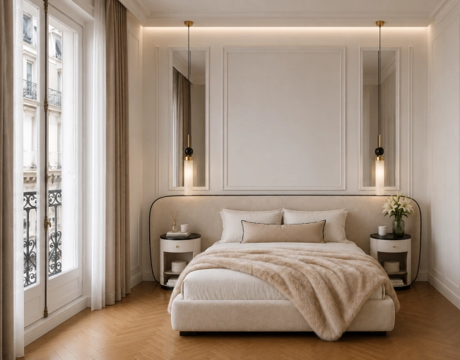 Contemporain, Chambre, Chic, Projet complet, Création de meubles, Rénovation