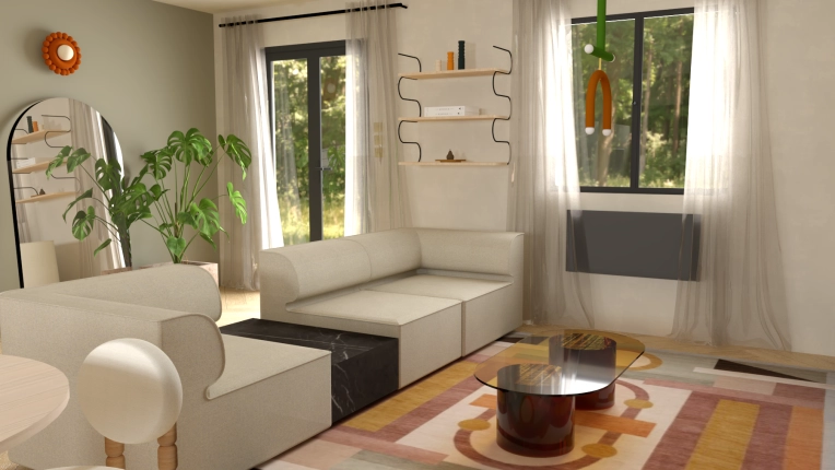 Home, Scandinavian, Living room, 3D ambiance