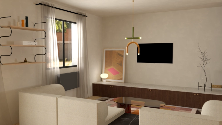 Home, Contemporary, Scandinavian, Living room, Wabi-sabi, 3D ambiance