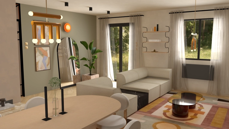 Home, Scandinavian, Chic, Living room, Wabi-sabi, 3D ambiance